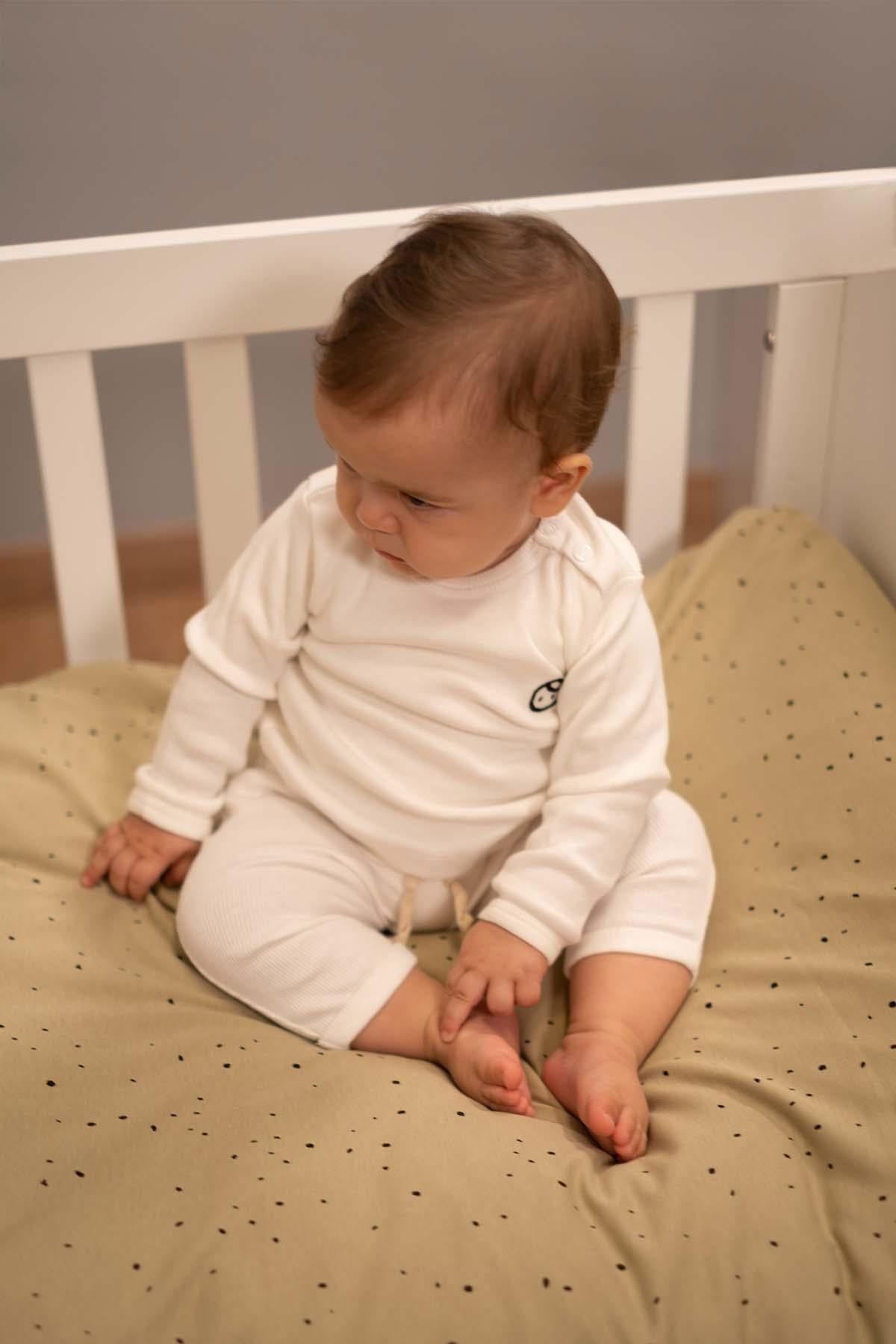 Kaşkorse Takım Bebek Beyaz Organik Pamuk - Riki Baby&Kids