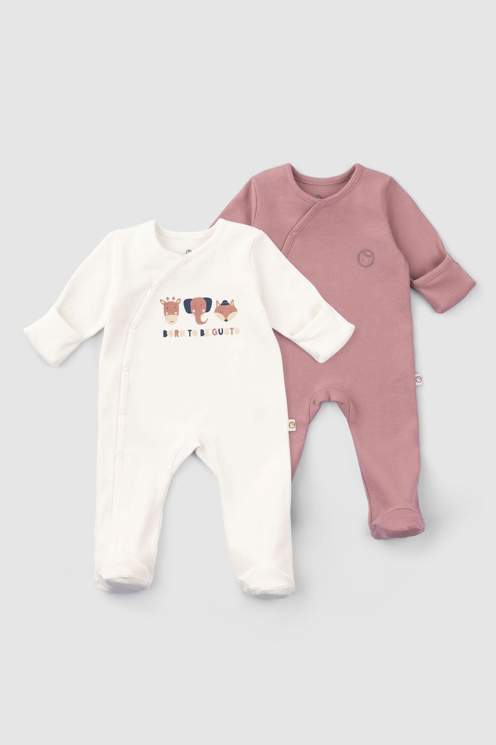 Kendinden Eldivenli Patikli 2'li Organik Pamuk Tulum Seti Gül Kurusu - Riki Baby&Kids