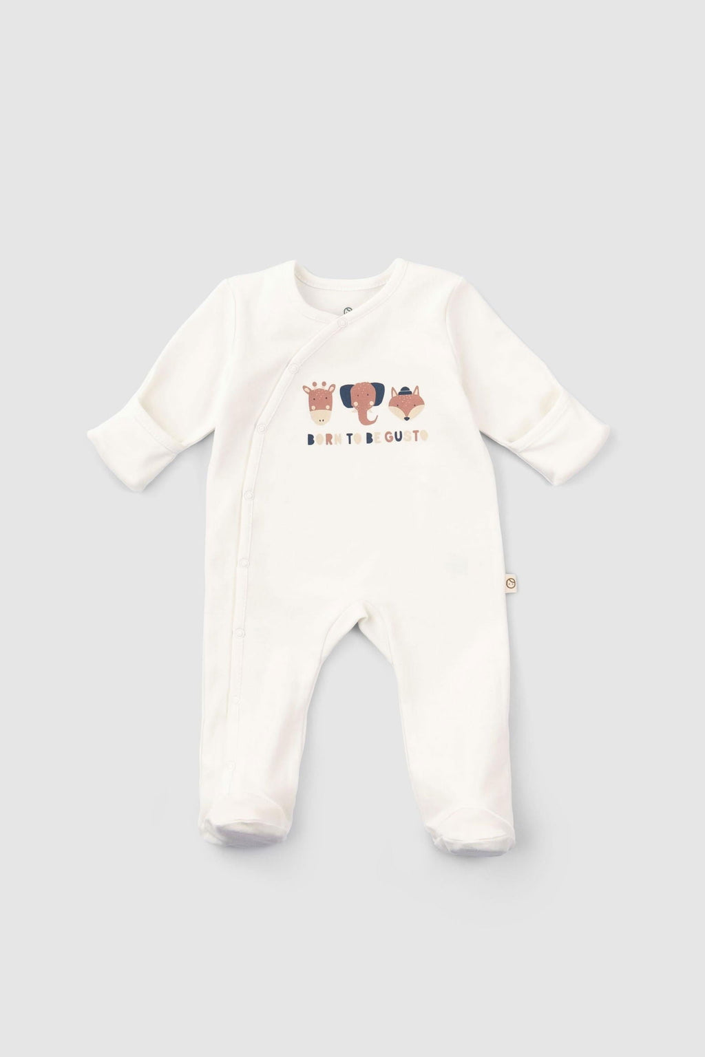 Kendinden Eldivenli Patikli 2'li Organik Pamuk Tulum Seti Gül Kurusu - Riki Baby&Kids