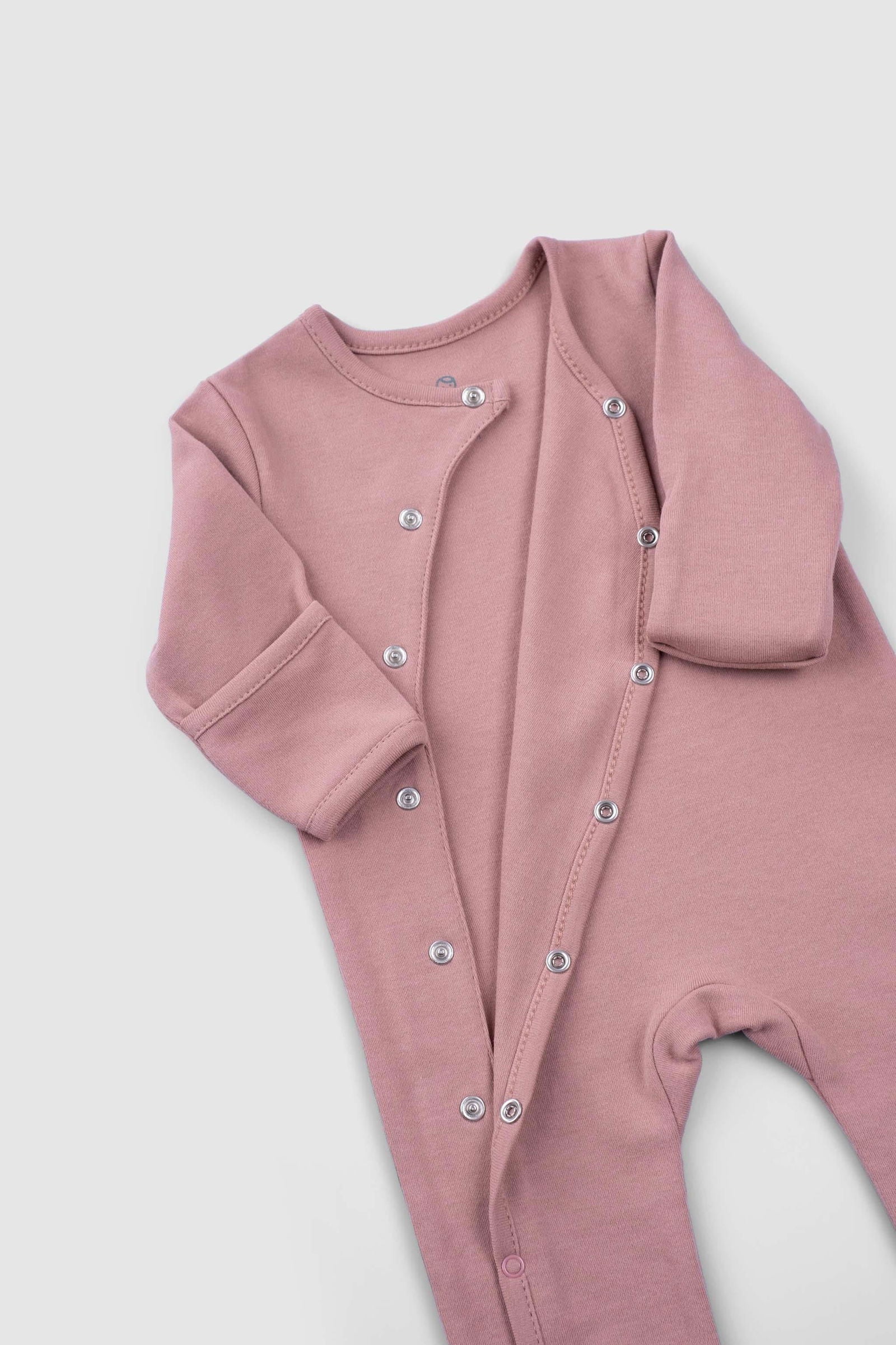 Kendinden Eldivenli Patikli 2'li Organik Pamuk Tulum Seti Gül Kurusu - Riki Baby&Kids