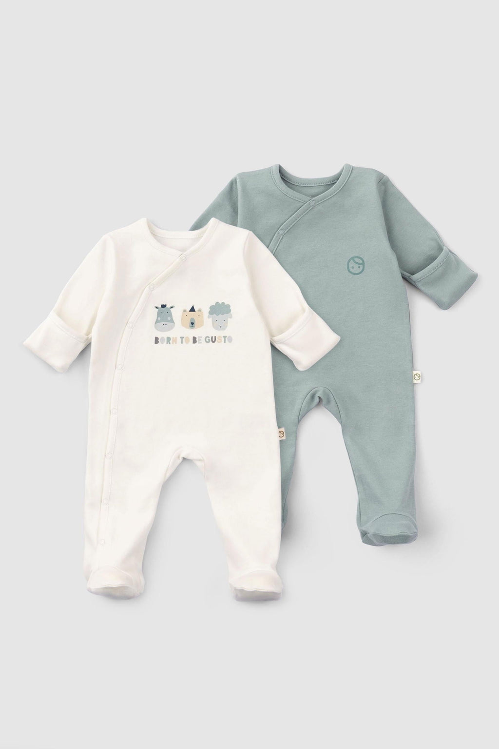 Kendinden Eldivenli Patikli 2'li Organik Pamuk Tulum Seti Yeşil - Riki Baby&Kids