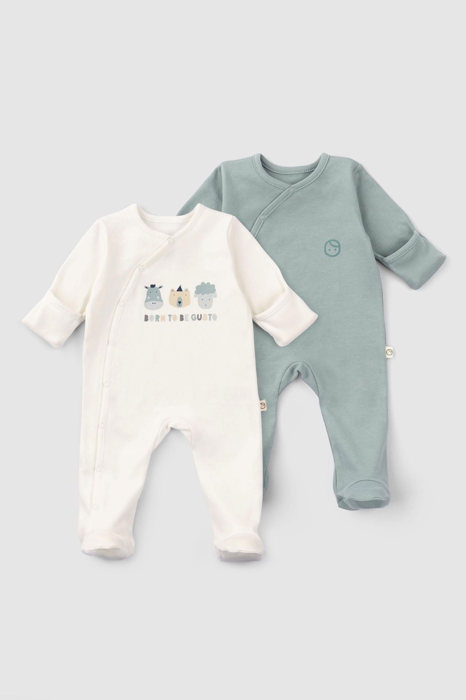 Kendinden Eldivenli Patikli 2'li Organik Pamuk Tulum Seti Yeşil - Riki Baby&Kids