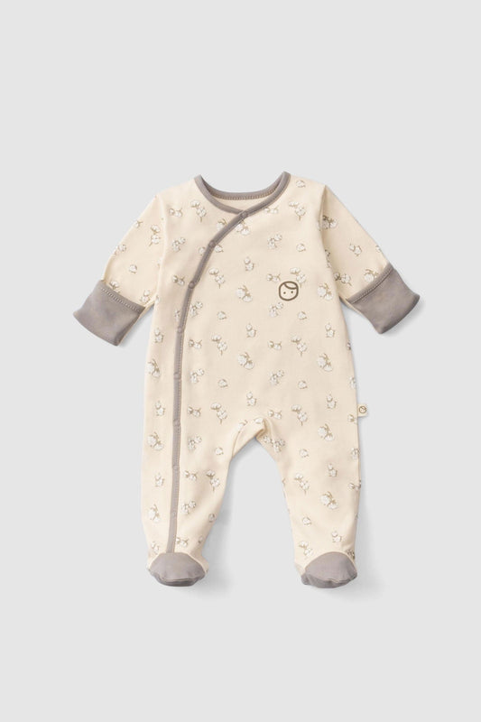Kendinden Eldivenli Patikli Organik Pamuk Tulum Küçük Pamuk Desenli - Riki Baby&Kids