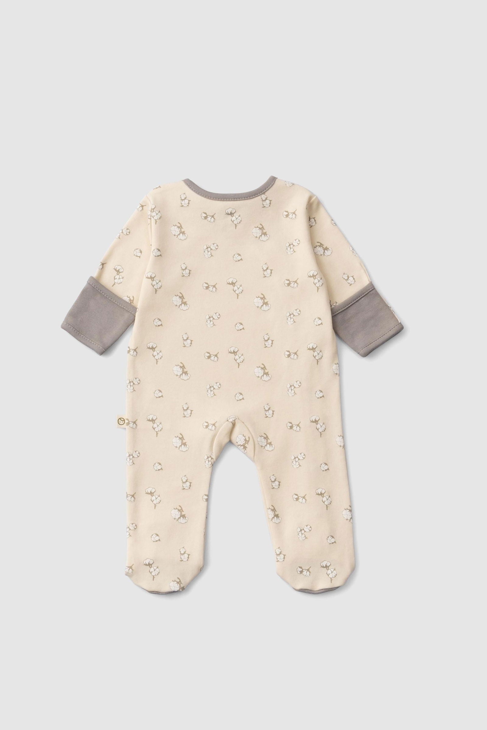 Kendinden Eldivenli Patikli Organik Pamuk Tulum Küçük Pamuk Desenli - Riki Baby&Kids