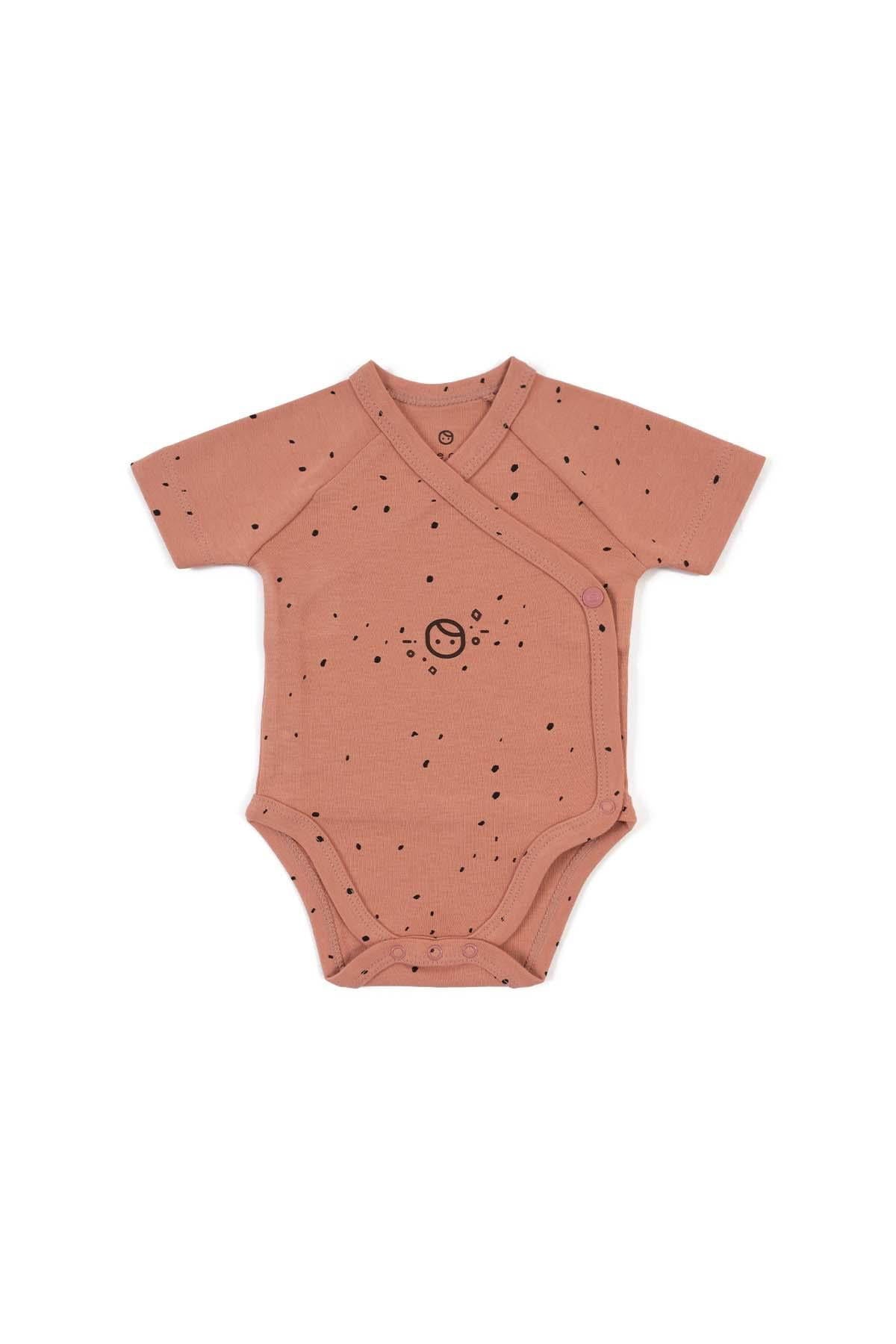 Kısa Kollu Kruvaze Zıbın Yenidoğan Cosmos Pembe Organik Pamuk - Riki Baby&Kids