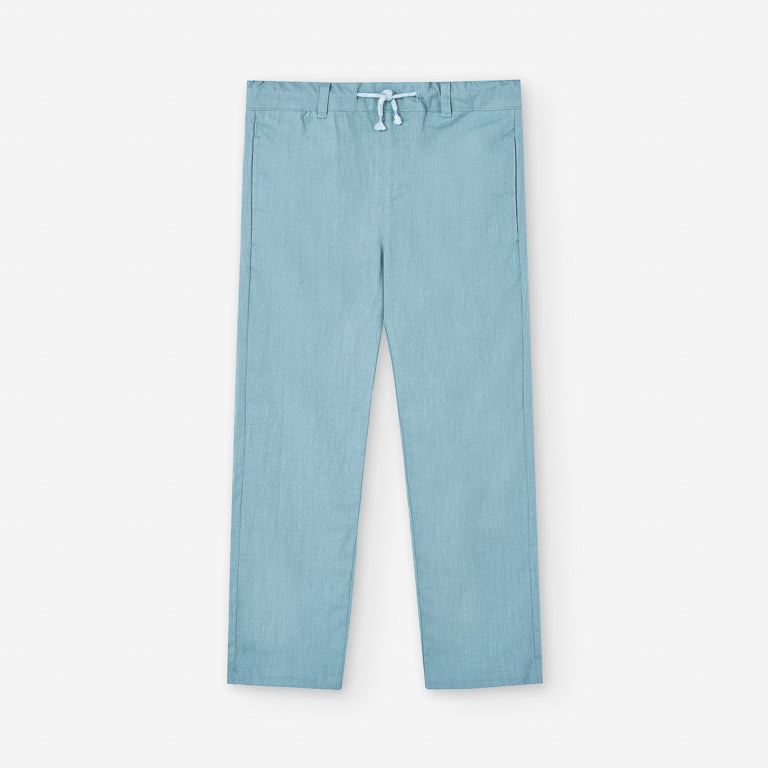 Losan Mavi Beli Bağcıklı Yan Cepli Keten Pantolon