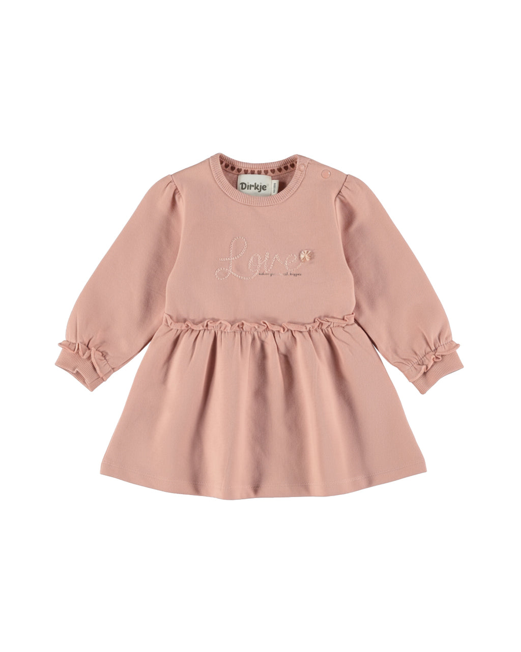 Dirkje Kız Bebek & Çocuk Love Nakışlı Fırfırlı Sweatshirt Elbise - Pudra Pembe (6 Ay - 6 Yaş)