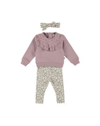 Dirkje Kız Bebek & Çocuk Broderie Fırfırlı Sweatshirt, Çiçekli Tayt ve Saç Bandı Takımı - Lila (6 Ay - 6 Yaş)