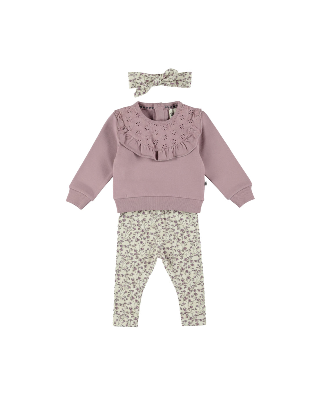 Dirkje Kız Bebek & Çocuk Broderie Fırfırlı Sweatshirt, Çiçekli Tayt ve Saç Bandı Takımı - Lila (6 Ay - 6 Yaş)