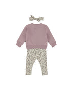 Dirkje Kız Bebek & Çocuk Broderie Fırfırlı Sweatshirt, Çiçekli Tayt ve Saç Bandı Takımı - Lila - arka görünüm