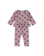 Dirkje Kız Bebek & Çocuk Kalp Desenli Peplum Sweatshirt ve Tayt Takımı - Lila (6 Ay - 6 Yaş)