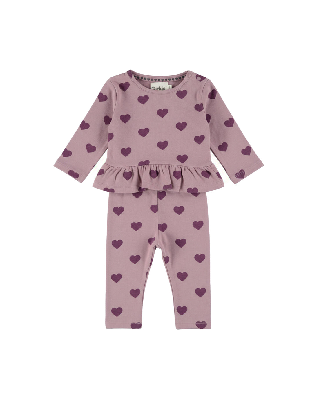Dirkje Kız Bebek & Çocuk Kalp Desenli Peplum Sweatshirt ve Tayt Takımı - Lila (6 Ay - 6 Yaş)