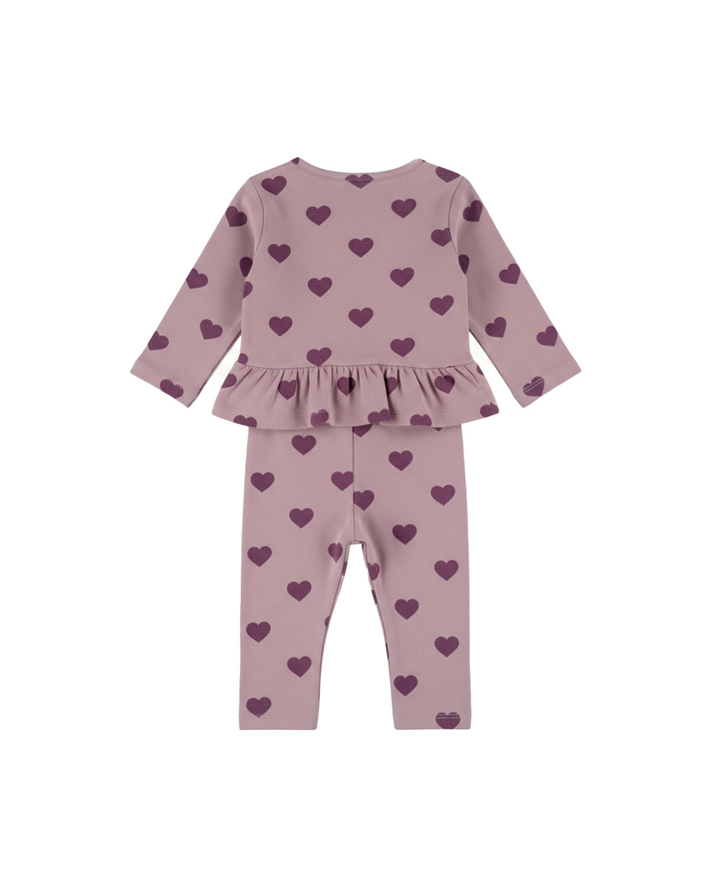 Dirkje Kız Bebek & Çocuk Kalp Desenli Peplum Sweatshirt ve Tayt Takımı - Lila - arka görünüm