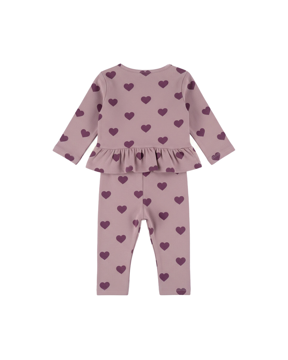 Dirkje Kız Bebek & Çocuk Kalp Desenli Peplum Sweatshirt ve Tayt Takımı - Lila - arka görünüm