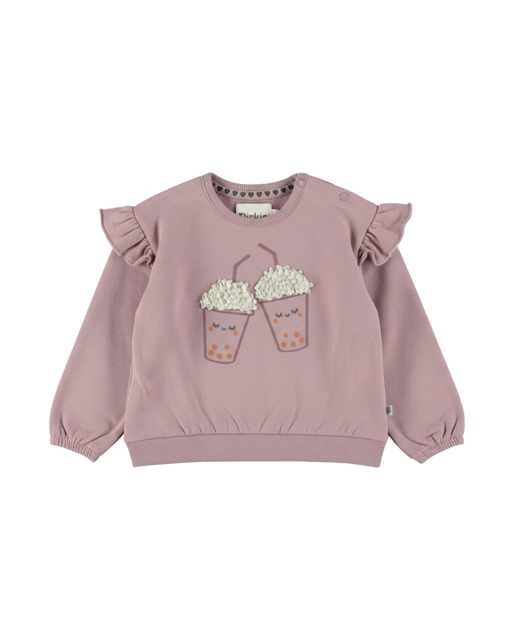 Dirkje Kız Bebek & Çocuk Bubble Tea Baskılı Omuz Fırfırlı Sweatshirt - Lila (6 Ay - 6 Yaş)