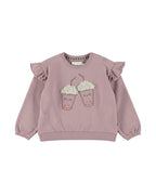 Dirkje Kız Bebek & Çocuk Bubble Tea Baskılı Omuz Fırfırlı Sweatshirt - Lila (6 Ay - 6 Yaş)