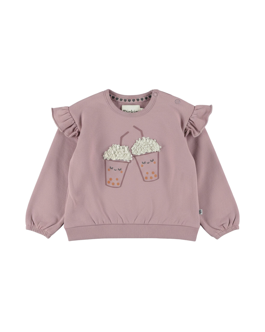 Dirkje Kız Bebek & Çocuk Bubble Tea Baskılı Omuz Fırfırlı Sweatshirt - Lila (6 Ay - 6 Yaş)