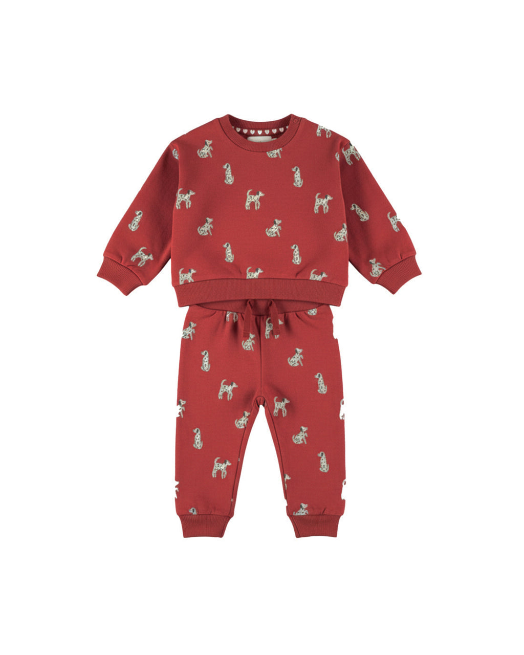 Dirkje Kız Bebek & Çocuk Benekli Köpek Desenli Sweatshirt ve Eşofman Altı Takımı - Kiremit Kırmızısı (6 Ay - 6 Yaş)