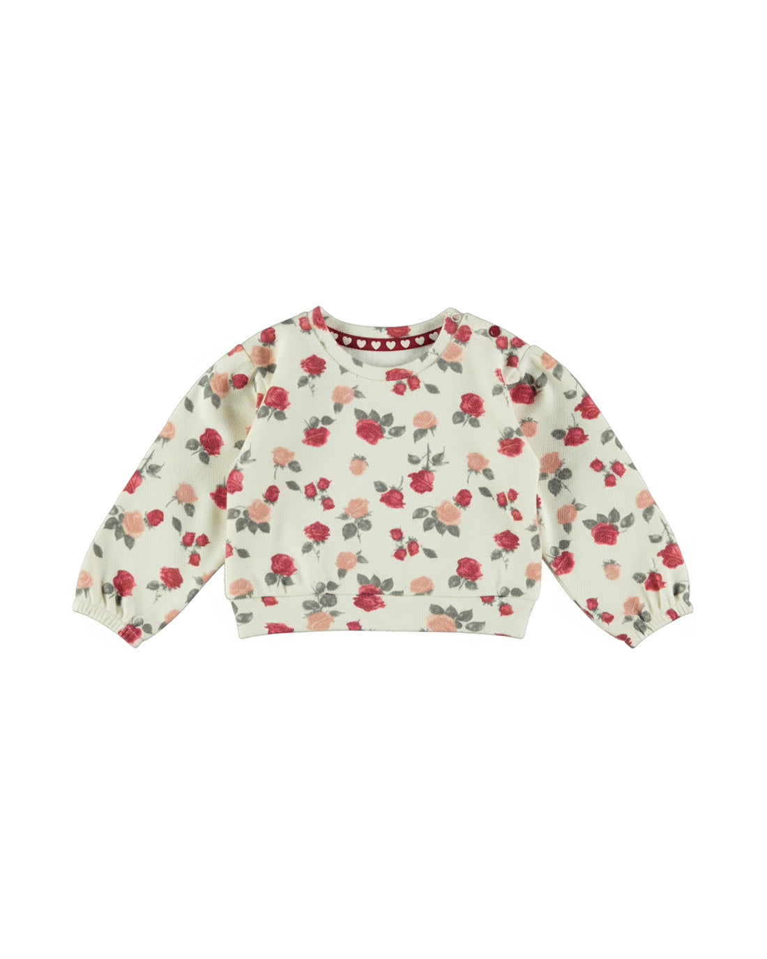 Dirkje Kız Çocuk Gül Desenli Balon Kol Sweatshirt - Kırık Beyaz (2 Yaş - 6 Yaş)