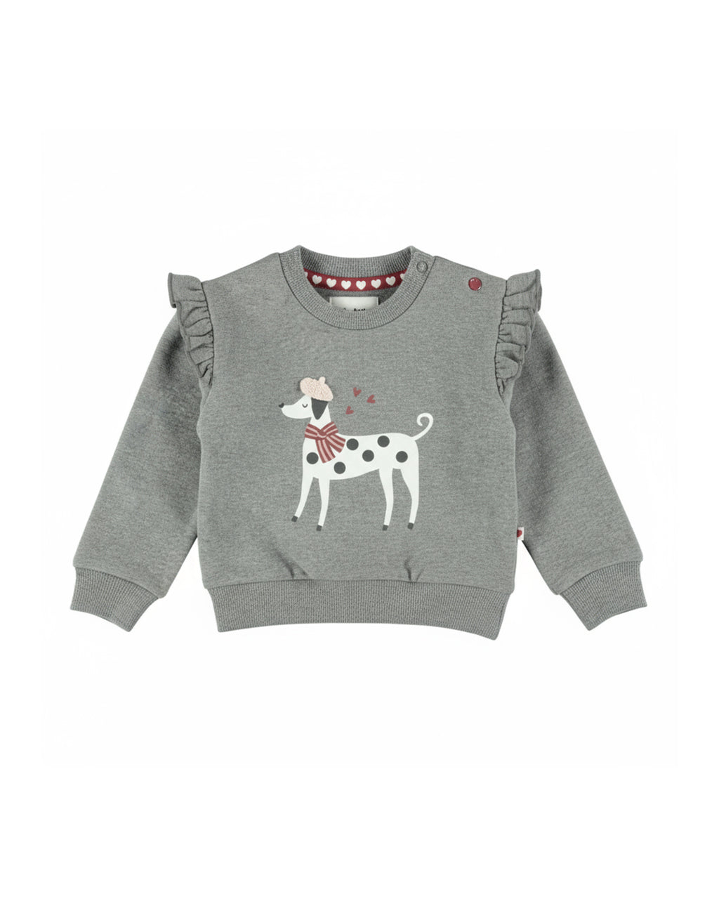 Dirkje Kız Bebek & Çocuk Bereli Köpek Baskılı Omuz Fırfırlı Sweatshirt - Gri Melanj (6 Ay - 6 Yaş)
