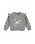 Dirkje Kız Bebek & Çocuk Bereli Köpek Baskılı Omuz Fırfırlı Sweatshirt - Gri Melanj (6 Ay - 6 Yaş)