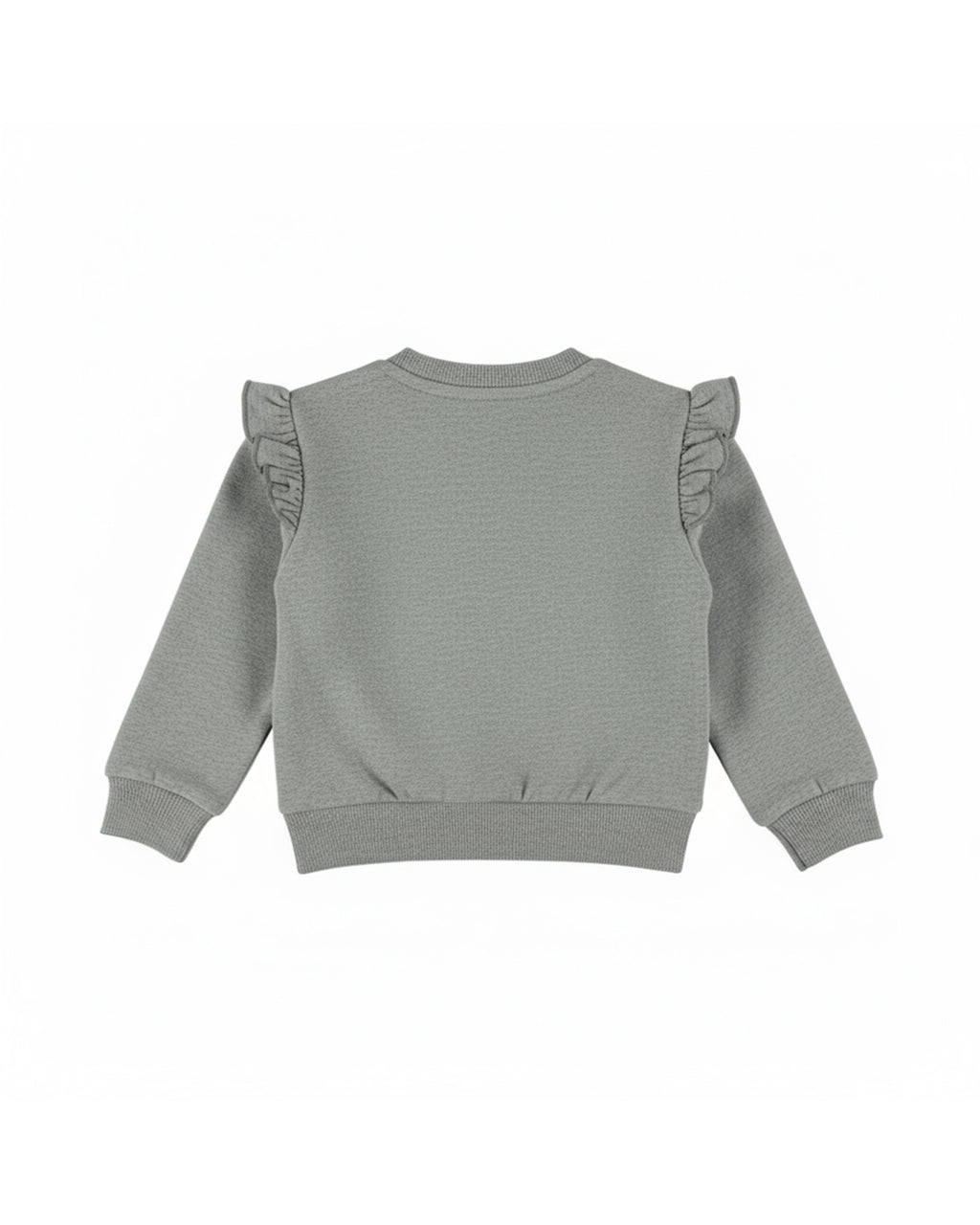 Dirkje Kız Bebek & Çocuk Bereli Köpek Baskılı Omuz Fırfırlı Sweatshirt - Gri Melanj - arka görünüm