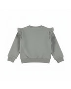 Dirkje Kız Bebek & Çocuk Bereli Köpek Baskılı Omuz Fırfırlı Sweatshirt - Gri Melanj - arka görünüm