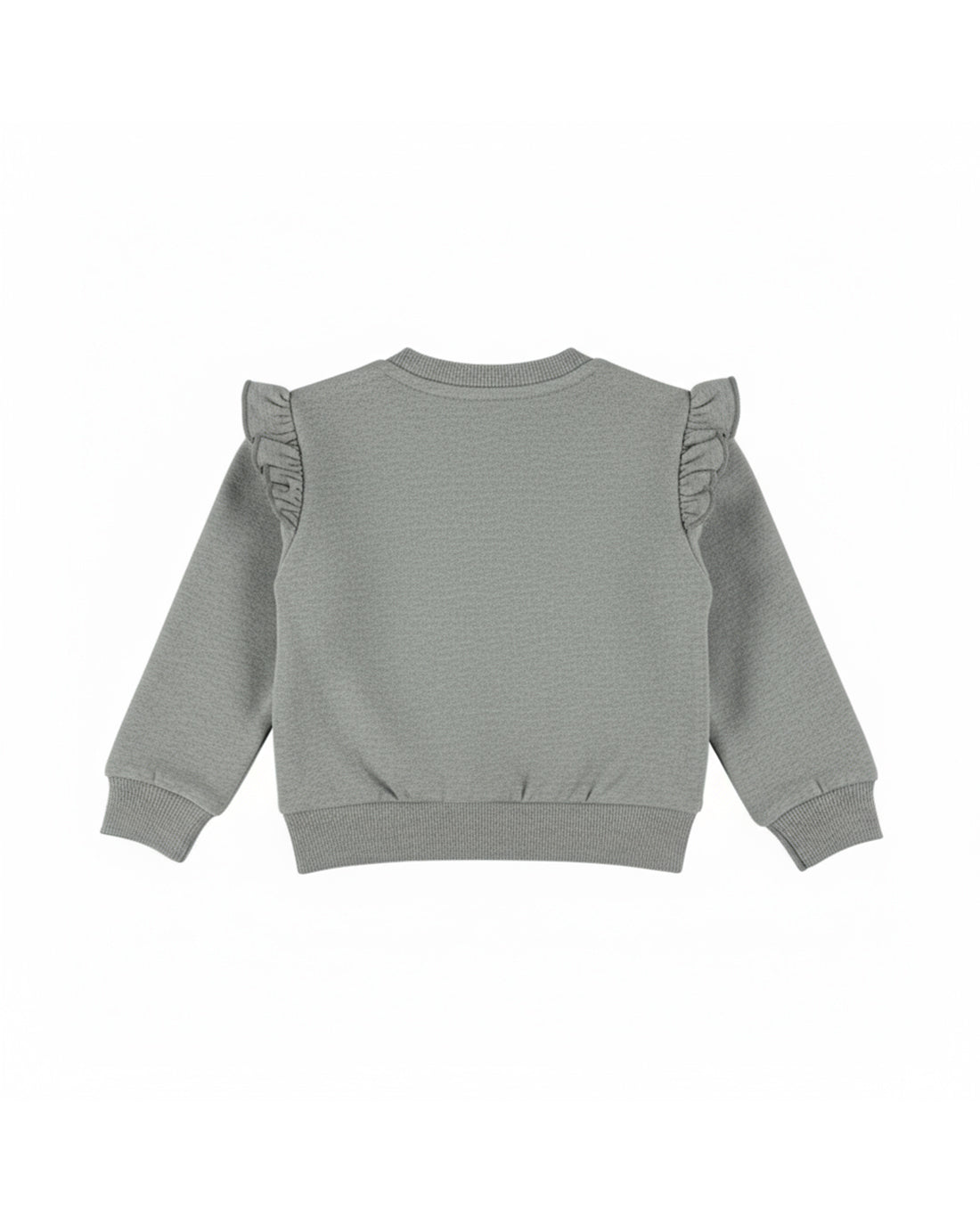 Dirkje Kız Bebek & Çocuk Bereli Köpek Baskılı Omuz Fırfırlı Sweatshirt - Gri Melanj - arka görünüm