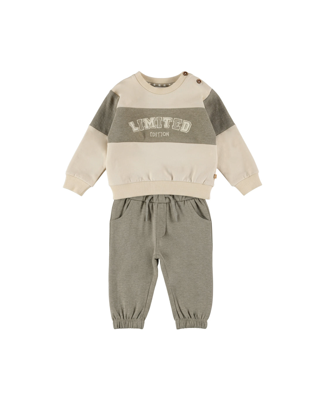 Dirkje Erkek Bebek & Çocuk Limited Edition Nakışlı Renk Bloklu Sweatshirt ve Eşofman Altı Takımı - Krem Haki (6 Ay - 6 Yaş)