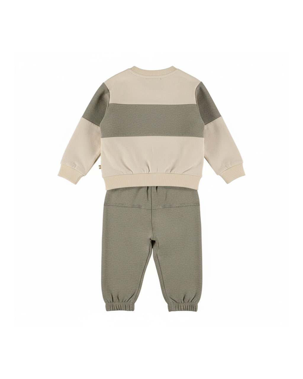 Dirkje Erkek Bebek & Çocuk Limited Edition Nakışlı Renk Bloklu Sweatshirt ve Eşofman Altı Takımı - Krem Haki - arka görünüm