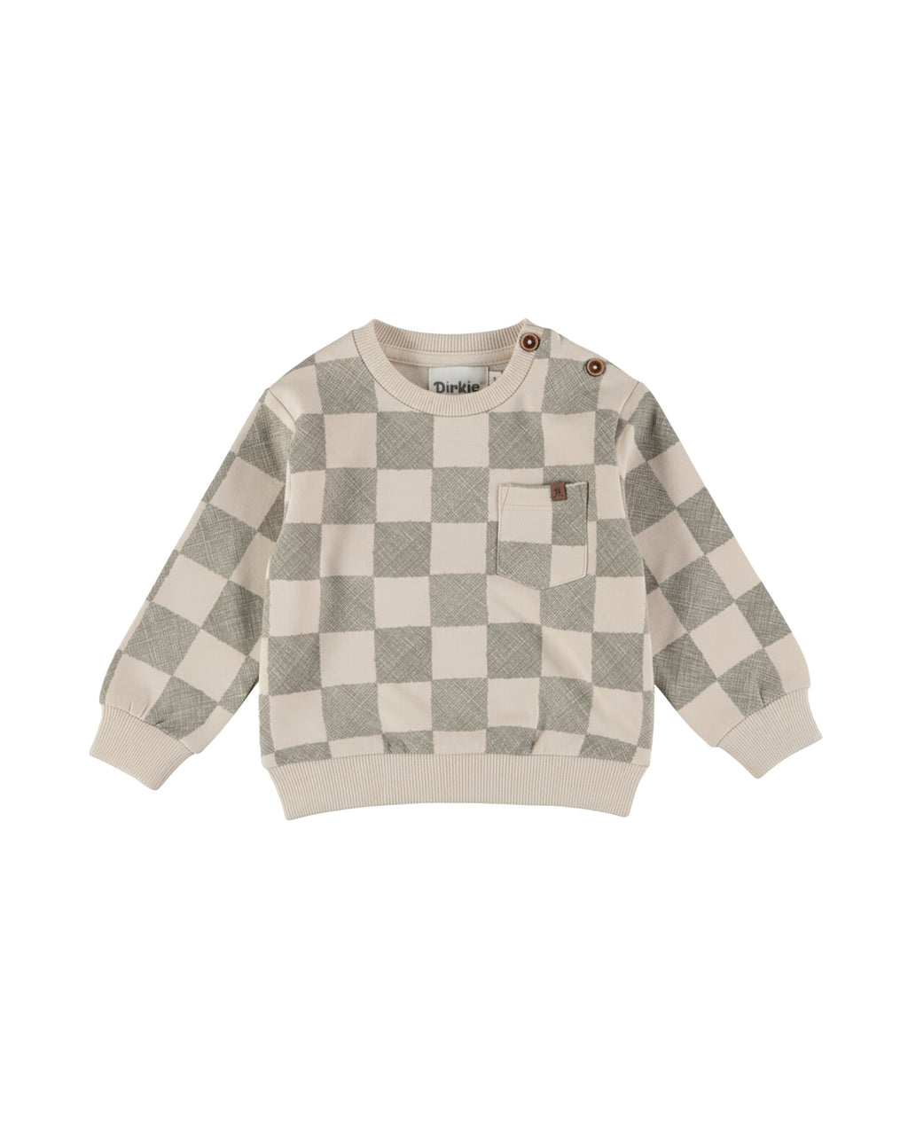 Dirkje Erkek Bebek & Çocuk Dama Desenli Cepli Sweatshirt - Krem Haki (6 Ay - 6 Yaş)