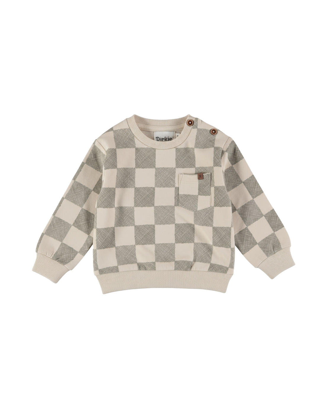 Dirkje Erkek Bebek & Çocuk Dama Desenli Cepli Sweatshirt - Krem Haki (6 Ay - 6 Yaş)