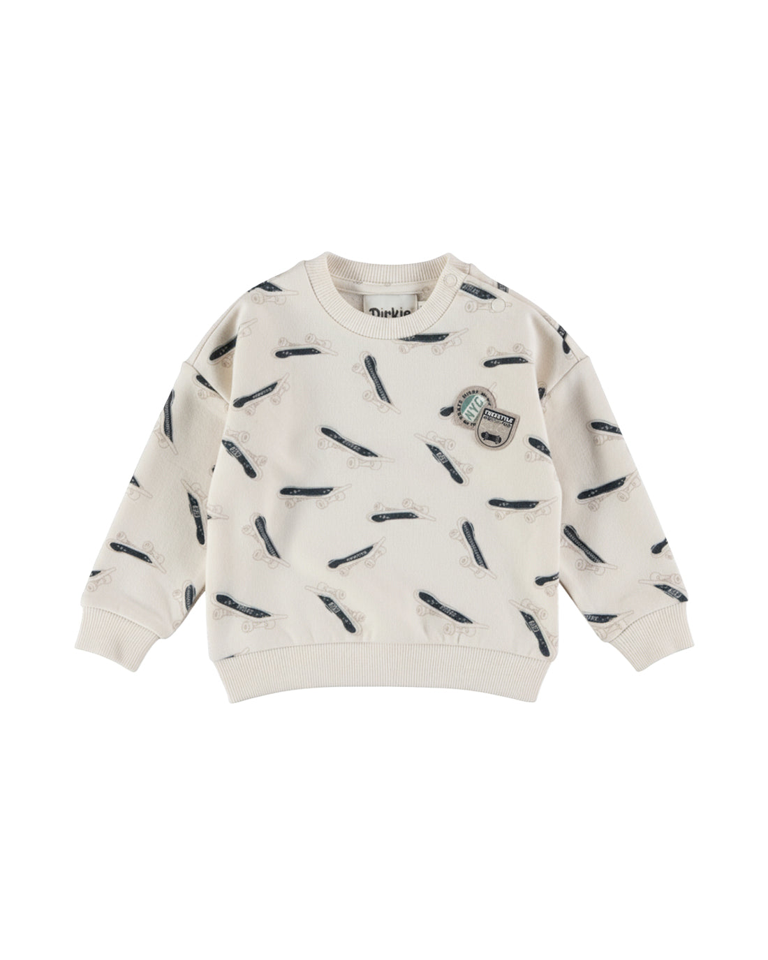 Dirkje Erkek Bebek & Çocuk Kaykay Desenli Armalı Bol Kesim Sweatshirt - Krem (6 Ay - 6 Yaş)