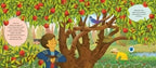 Peter and the Wolf müzikli kitabın elma ağacı ve kuş sahneli iç sayfası