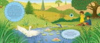 Peter and the Wolf müzikli kitabın gölde ördek sahnesi ve nota butonlu iç sayfası