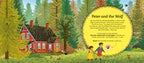 Peter and the Wolf müzikli kitabın kırmızı ev ve orman sahneli giriş sayfası