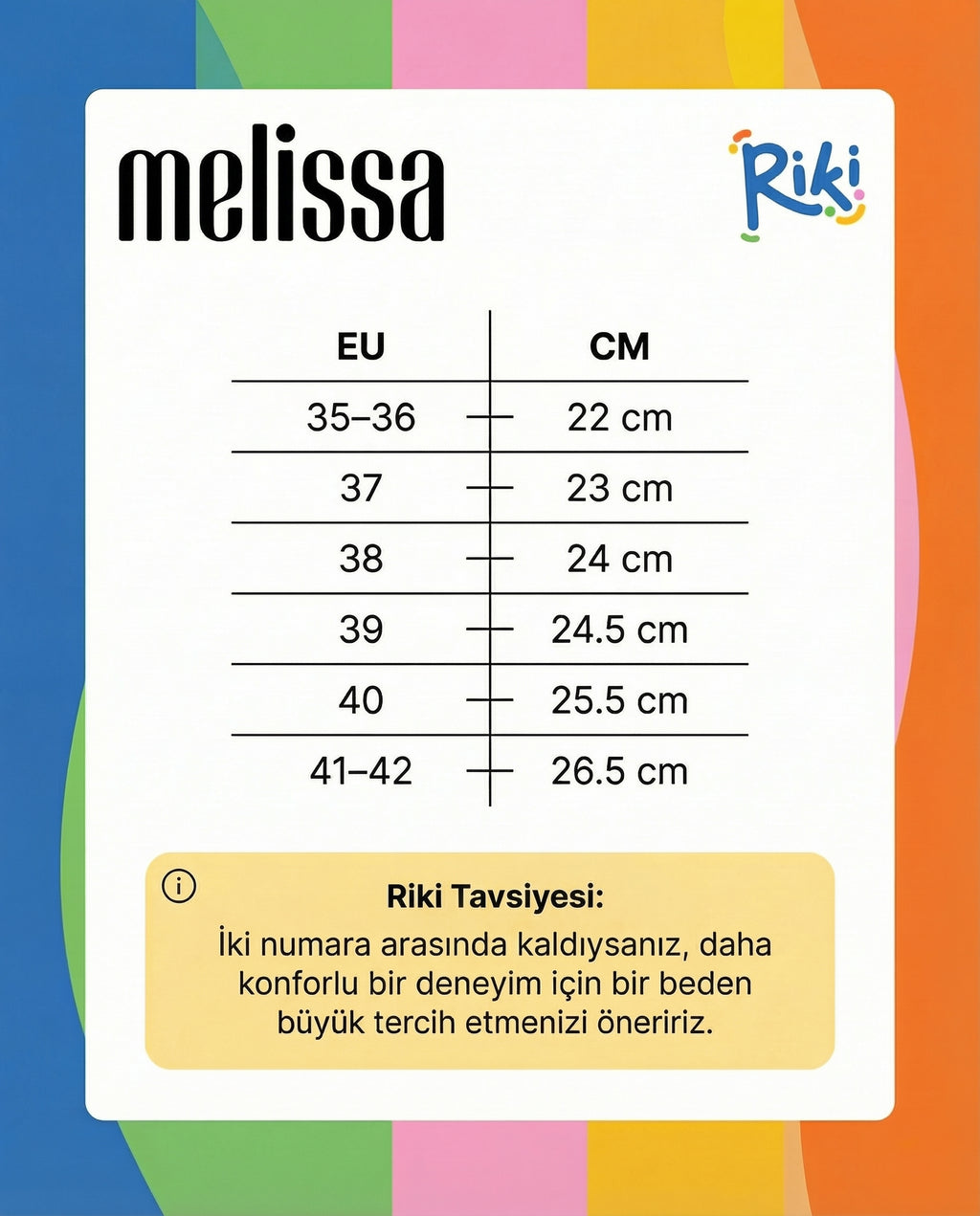 Melissa kadın sandalet beden tablosu - EU ve cm ölçüleri