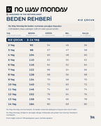 No Way Monday kız çocuk beden rehberi: yaş, beden, boy, göğüs, bel ve kalça ölçüleri