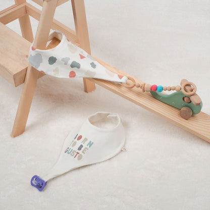 Organik Pamuk 2'li Sıvı Geçirmez Animal Desenli Emzik Tutucu Önlük Seti - Riki Baby&Kids