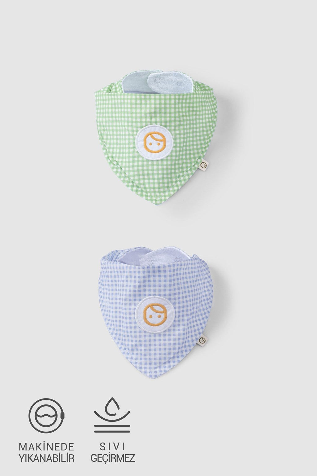 Organik Pamuk 2'li Sıvı Geçirmez Piknik Bandana Önlük Seti - Riki Baby&Kids