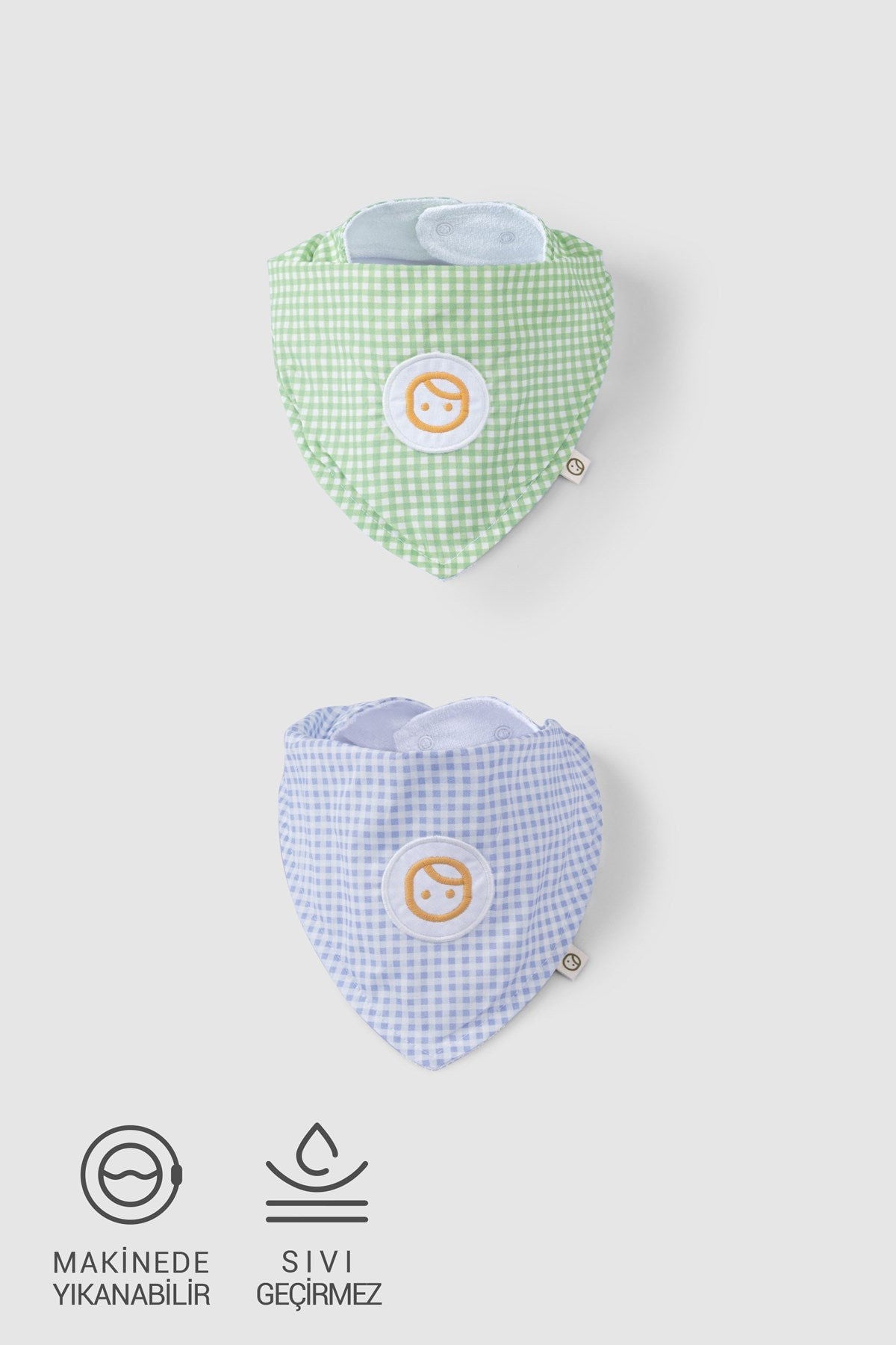 Organik Pamuk 2'li Sıvı Geçirmez Piknik Bandana Önlük Seti - Riki Baby&Kids