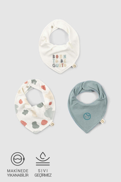 3'lü Sıvı Geçirmez Organik Pamuk Bandana Önlük Seti Born to be Gusto - Riki Baby&Kids