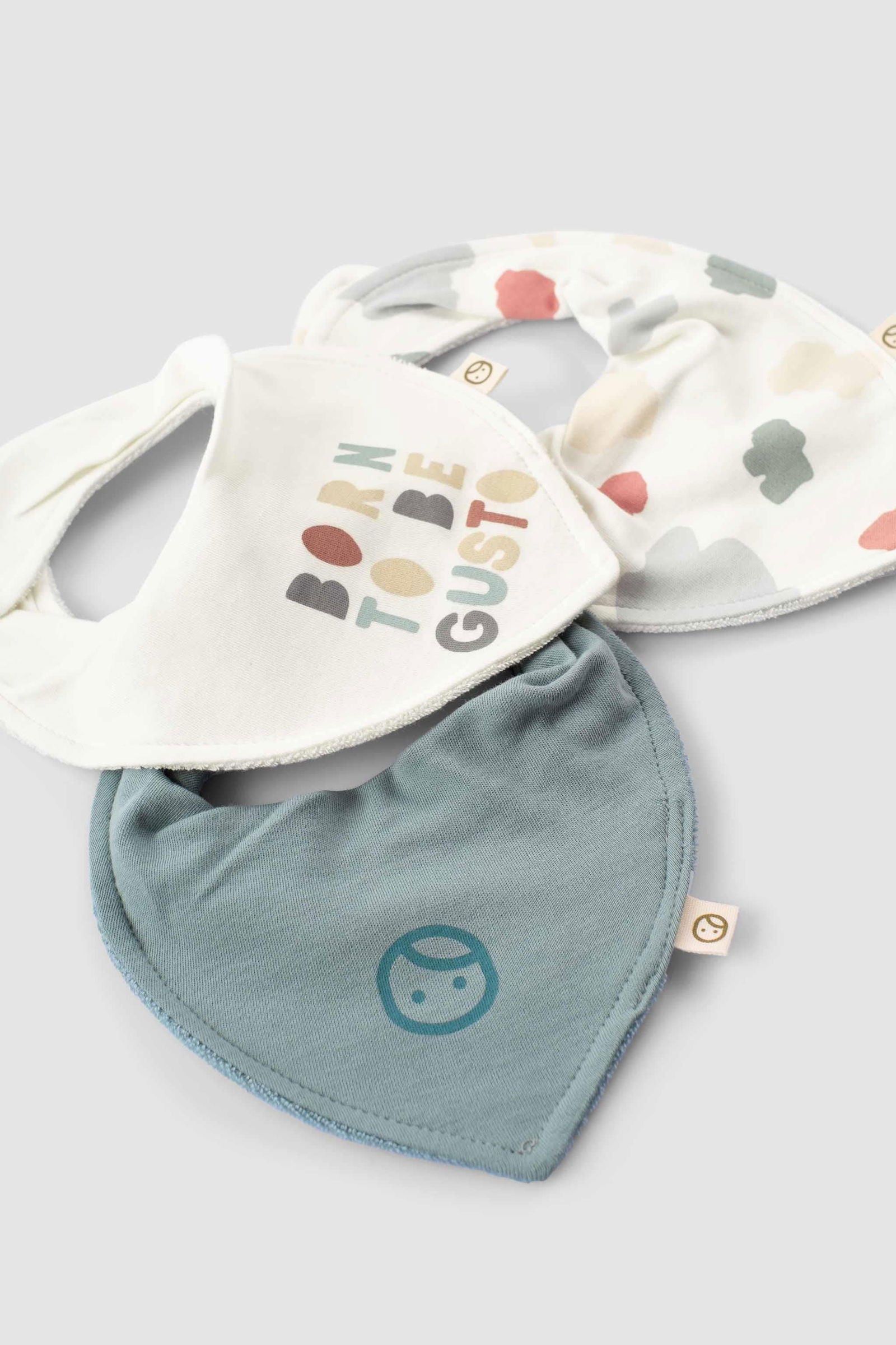 3'lü Sıvı Geçirmez Organik Pamuk Bandana Önlük Seti Born to be Gusto - Riki Baby&Kids