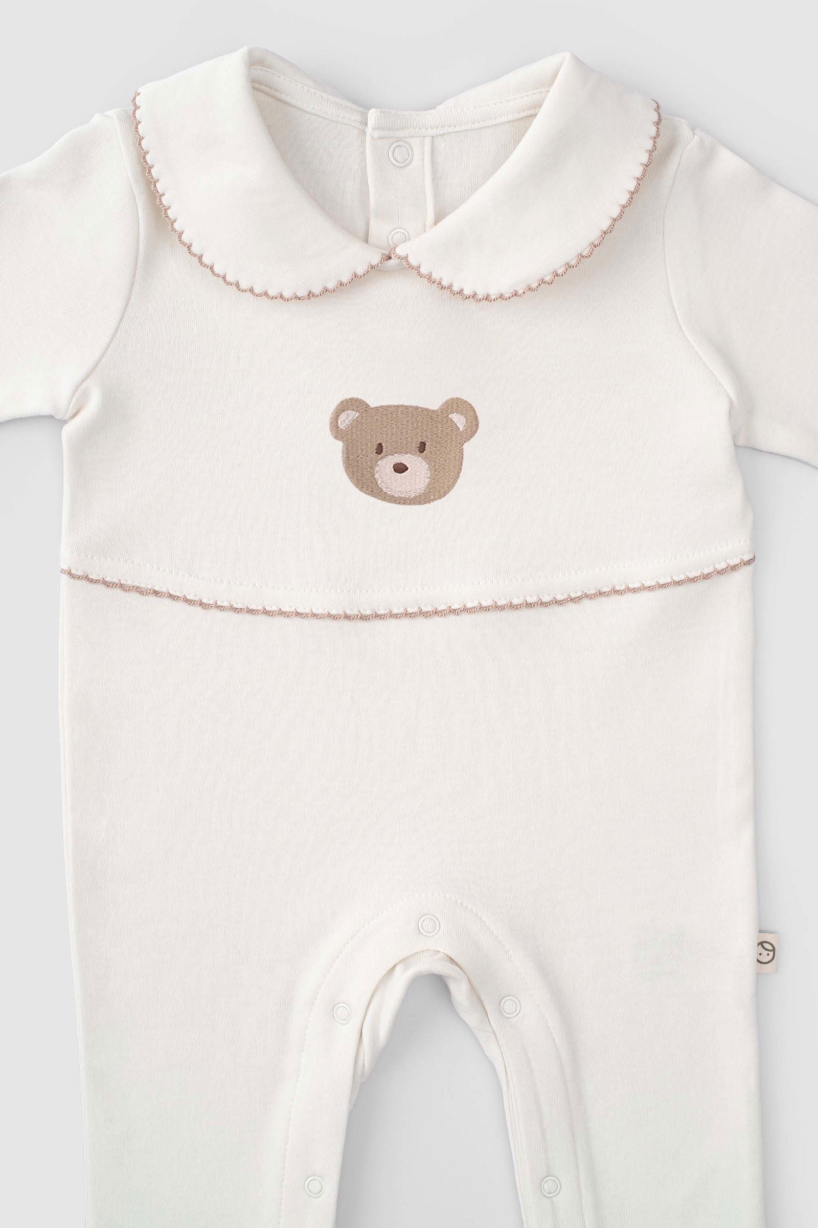 Organik Pamuk Bebe Yakalı Tulum Playtime Ayıcık Nakışlı - Riki Baby&Kids