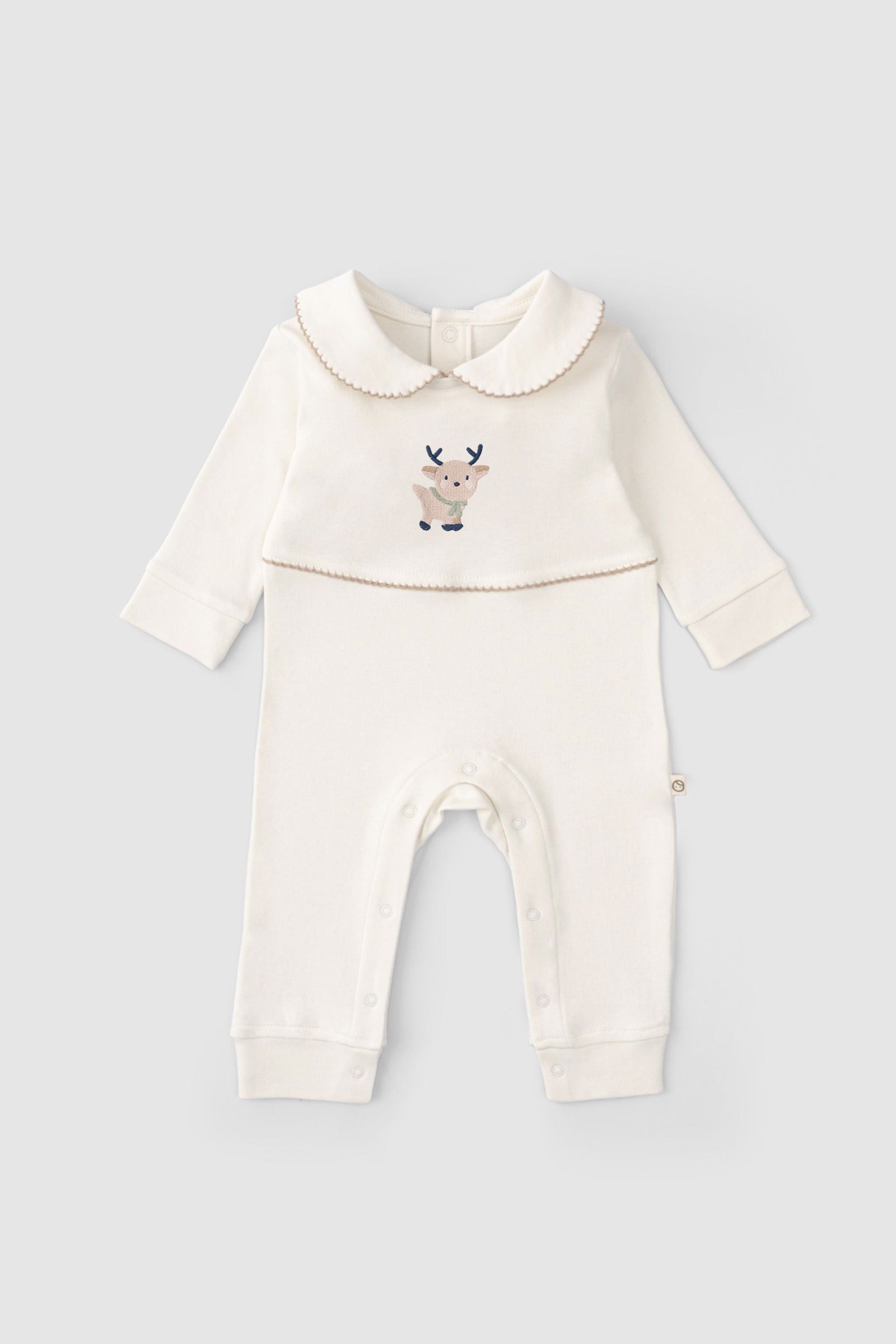 Organik Pamuk Bebe Yakalı Tulum Playtime Geyik Nakışlı - Riki Baby&Kids