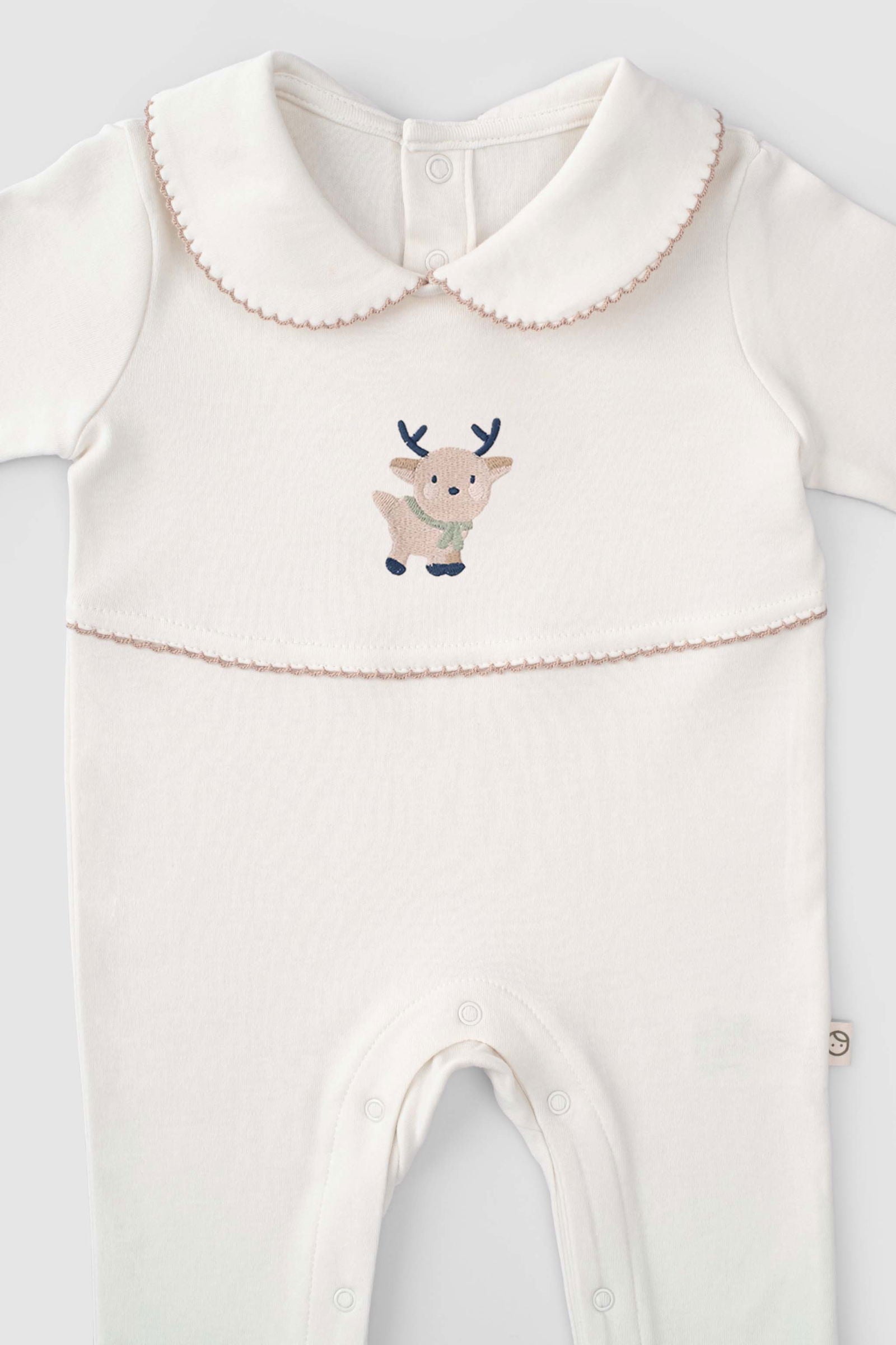 Organik Pamuk Bebe Yakalı Tulum Playtime Geyik Nakışlı - Riki Baby&Kids