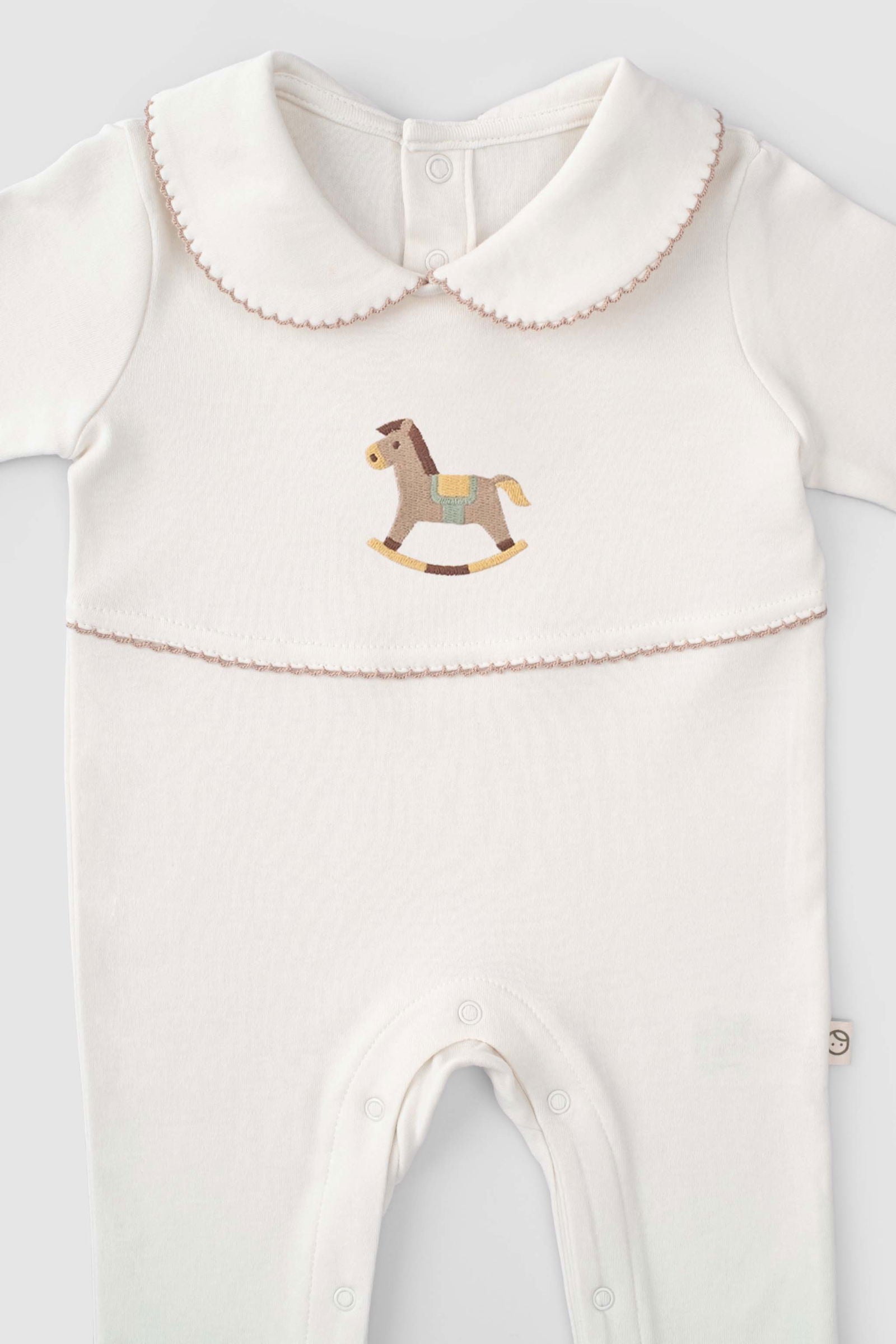 Organik Pamuk Bebe Yakalı Tulum Playtime Tay Nakışlı - Riki Baby&Kids