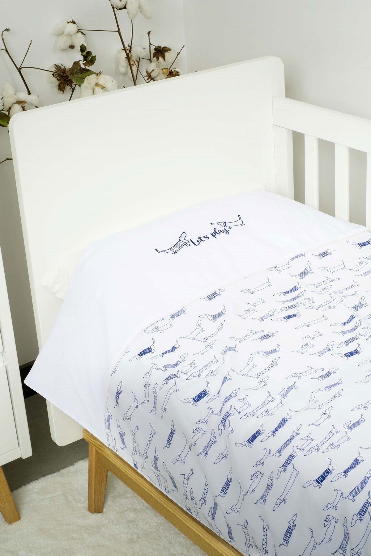 Organik Pamuk 100x150cm Paw Bebek Nevresim Yastık Seti - Riki Baby&Kids