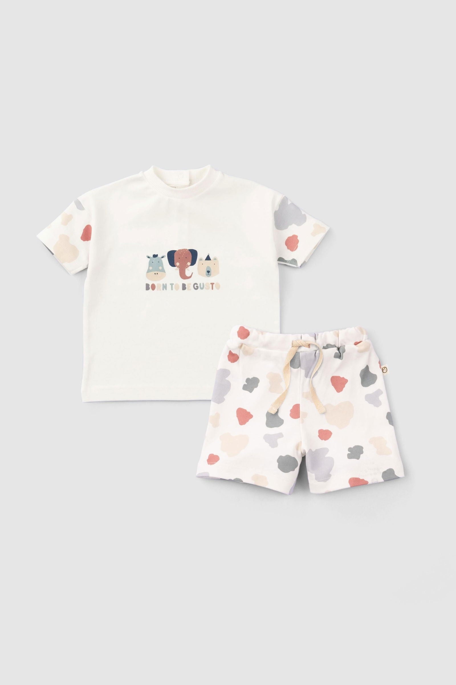 Organik Pamuk Bebek Şort Takım Animal Desenli - Riki Baby&Kids