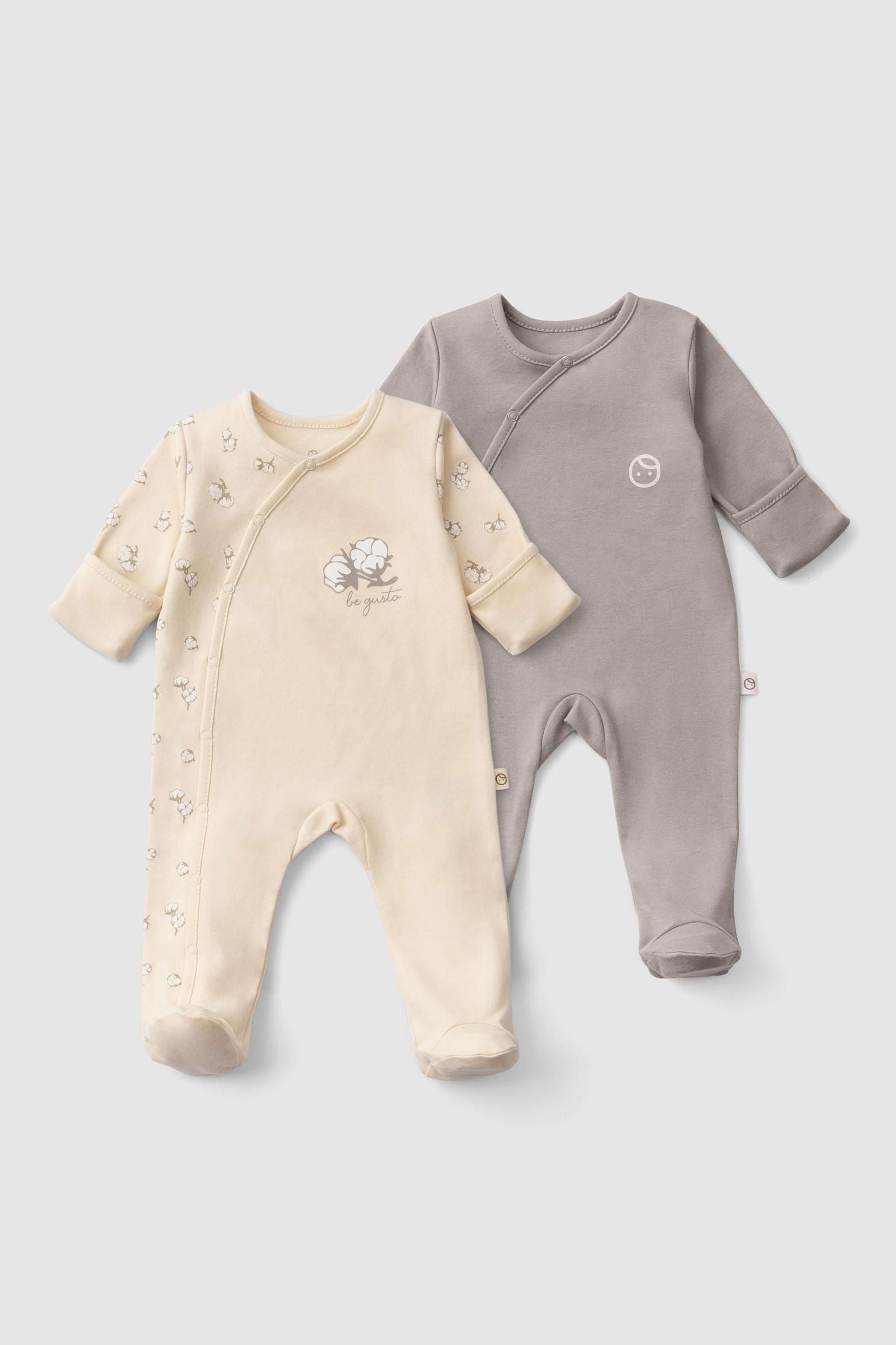 Organik Pamuk Kendinden Eldivenli Patikli 2'li Küçük Pamuk Desenli Tulum Seti - Riki Baby&Kids